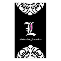 Jewellery Business Cards Damask Monogram Black 2