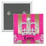 Jewellery Princess Crown Pink Stripes Brooch Gold