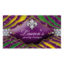 Jewellery Zebra Fleur de lis Mardi Gras Purple Business Card Template