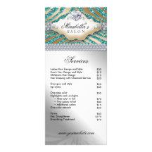 Jewellery Zebra Heart Sparkle Teal Menu Rack Card