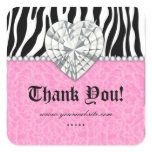 Jewels leopard Pearl Lace Heart Pink Thank You Sq