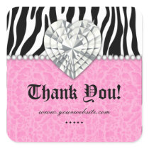 Jewels leopard Pearl Lace Heart Pink Thank You Sq