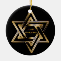Jewish Star of David Shines Happy Hanukkah ornaments