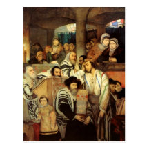 Jews Praying in the Synagogue on Yom Kippur Post Card