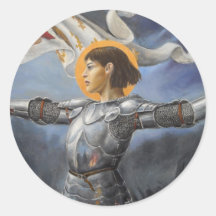 Joan of Arc with banner Round Sticker