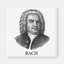 Johann Sebastian Bach, black Fridge Magnet