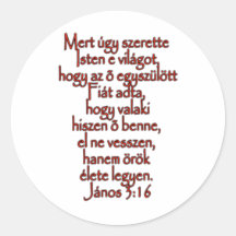John 3:16 Hungarian Round Sticker