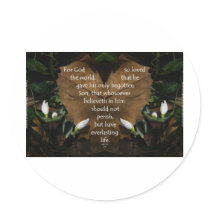 john 3:16 king james on heart leaf round sticker
