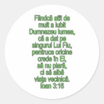 John 3:16 Romanian Round Stickers
