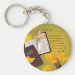 John 3:16 Version - Gold Cross & Yellow-Gold Lily Key Chain