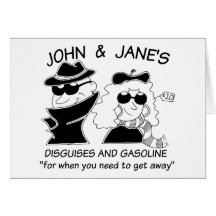 John and Janes Disguises and Gasoline Greeting Card
