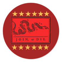 Join or Die Ben Franklin Banner on Tshirts Round Sticker