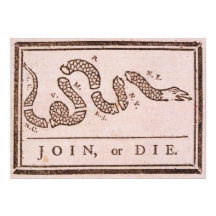 Join or Die ORIGINAL Benjamin Franklin Cartoon Art Photo