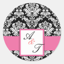 Joint rose de damassé de monogramme de mariage autocollant
