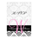 Joli monogramme de rose de damassé épousant la car invitations