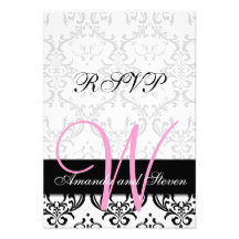 Joli monogramme de rose de damassé épousant la car invitations