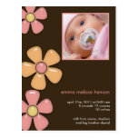 Joli rose/Brown de fleurs • Faire-part de bébé Cartes Postales