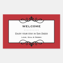 Jolly red wrought iron frame out of town gift bag stickers