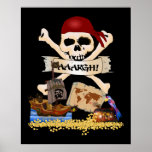 Jolly Roger, Pirate Ship & Pirate's Chest Print