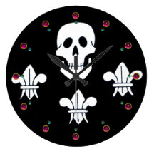 JOLLY ROGER SKULL AND THREE LILIES FLAG ,Amethyst Clock