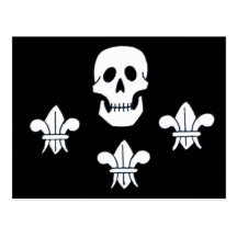 JOLLY ROGER SKULL AND THREE LILIES FLAG POSTCARDS