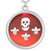 JOLLY ROGER SKULL AND THREE LILIES FLAG ,Red Necklaces