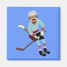 Joueur de hockey de singe de chaussette magnets