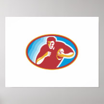 Joueur de rugby courant avec la boule affiches