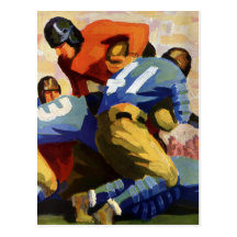 Joueurs de football vintages jouant un jeu d'unive carte postale