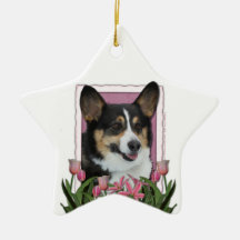Jour de mères - tulipes roses - corgi ornements