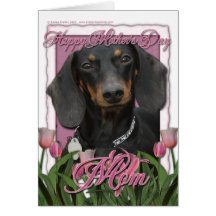 Jour de mères - tulipes roses - teckel - Winston Carte De Vœux
