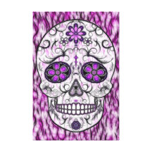 Jour du crâne mort de sucre - rose et du pourpre 1 impression sur toile