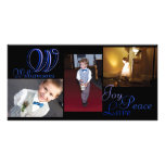 Joy Peace Love Collage Photo Card in blue