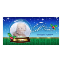 Joy to the World Snow Globe Birth Annoucement Photo Cards