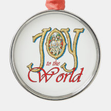 Joy to the World with Stained Glass Nativity Christmas Ornament