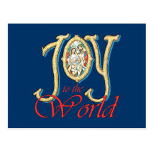 Joy to the World with Stained Glass Nativity Post Cards