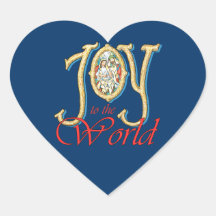 Joy to the World with Stained Glass Nativity Heart Stickers