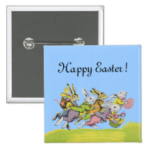 Joyeuses Pâques courant les lapins en pastel Badges