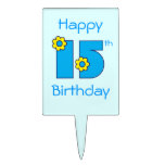 Joyeux 15ème anniversaire dans le bleu de Flores Pique À Gâteau
