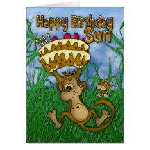 Joyeux anniversaire de fils avec le gâteau de part cartes