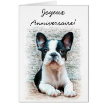 Joyeux Anniversaire French Bulldog greeting card