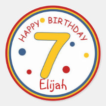 Joyeux anniversaire numéro 7 de couleurs primaires autocollants