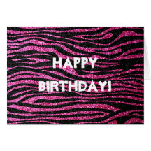 Joyeux anniversaire rose et noir de zèbre (scintil cartes de vœux
