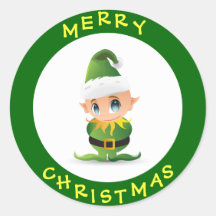 Joyeux Noël mignon Elf Adhésif Rond