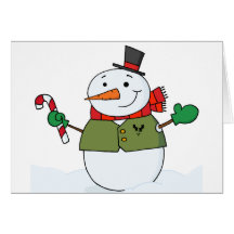 Joyous Snowman Holding A Candy Cane Card