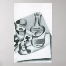 Juan Gris - Carafe, glass and chessboard Posters