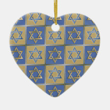 Judaica Star Of David Metal Gold Blue Ornament