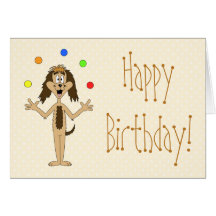 Juggling Dog Cartoon. Birthday. Greeting Cards