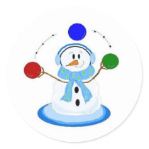 Juggling Snowman Round Sticker