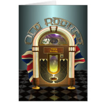 Jukebox Old Rocker UK Customizable Greetings Card